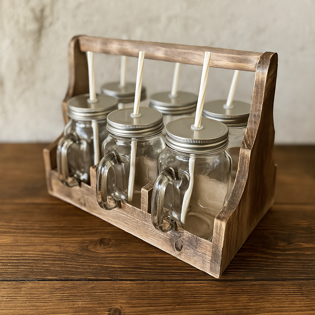Rustikaler Getränketräger aus Holz – Stilvoll servieren & dekorieren