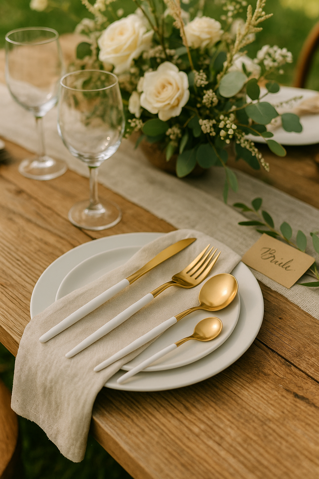 Besteck-Set „White & Gold“ – 4-teilig