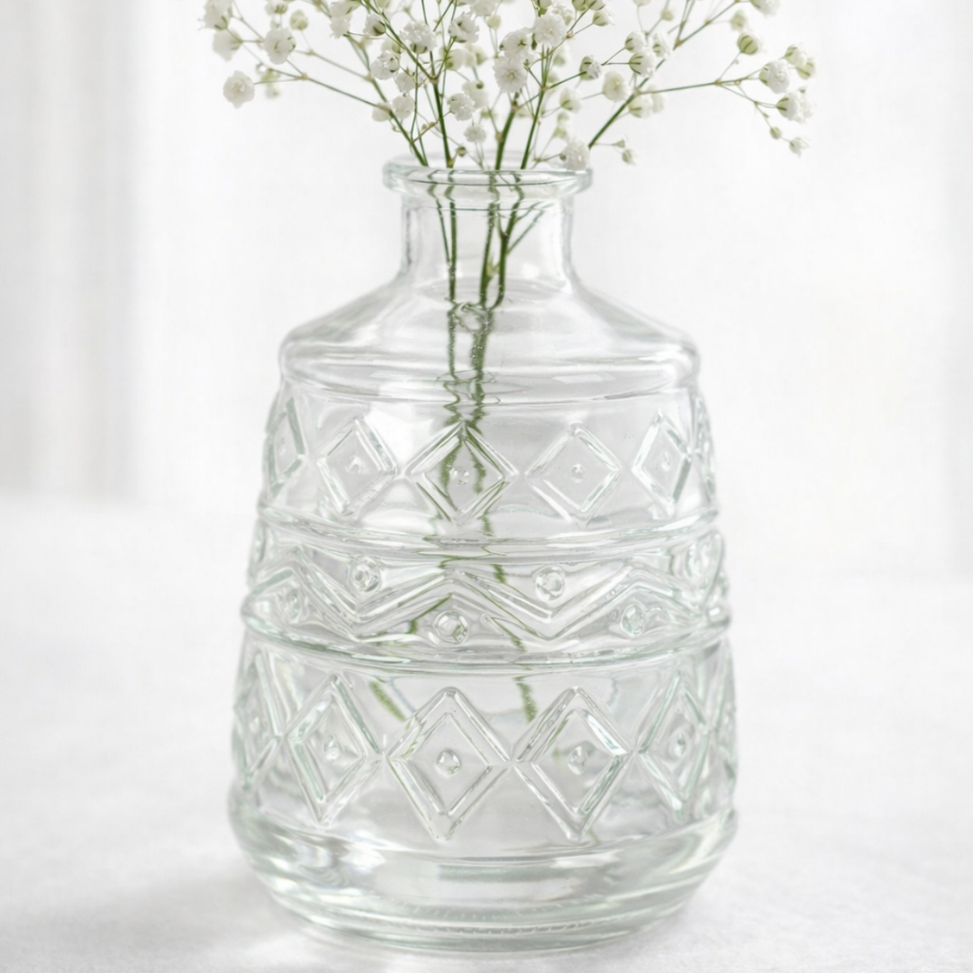 Glas Flaschen Väschen Grafikmuster in Klar, 15 cm