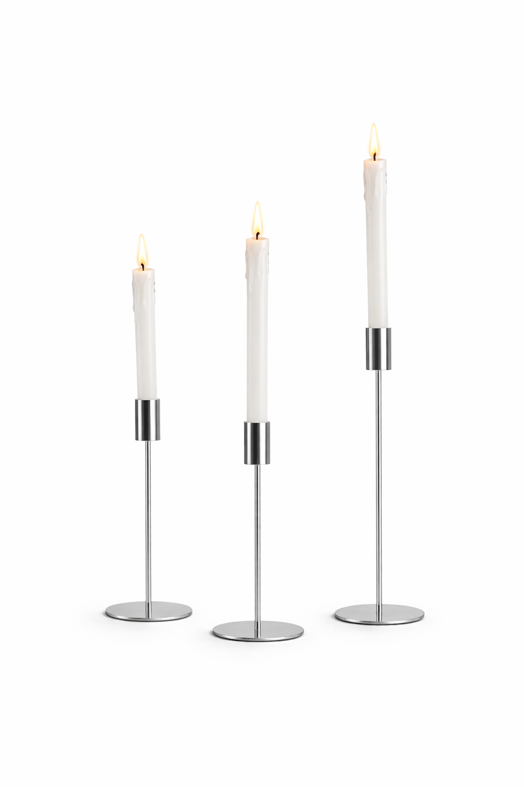 Moderne Kerzenleuchter 1-flammig im 3er Set – silber