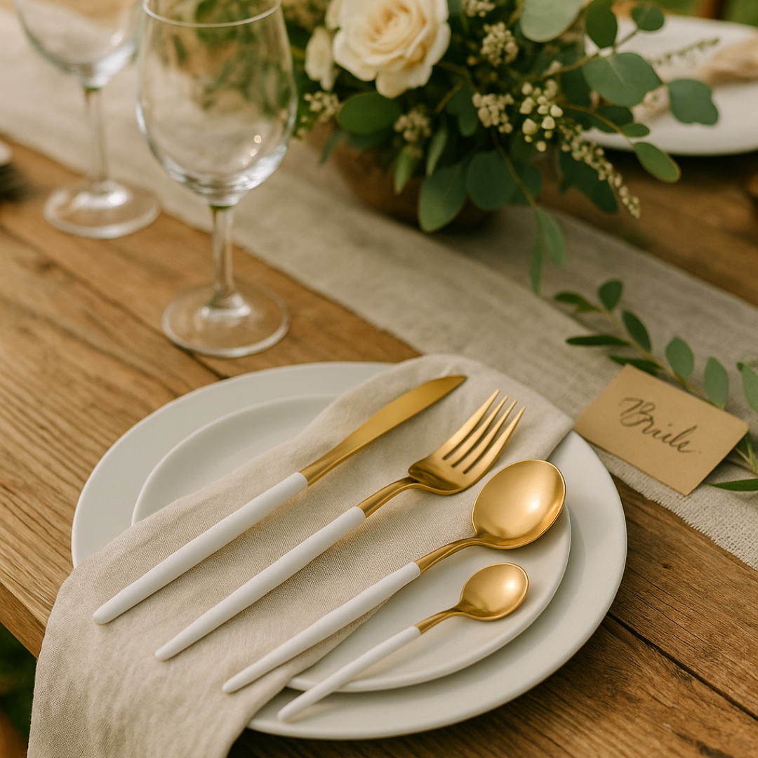 Besteck-Set „White & Gold“ – 4-teilig