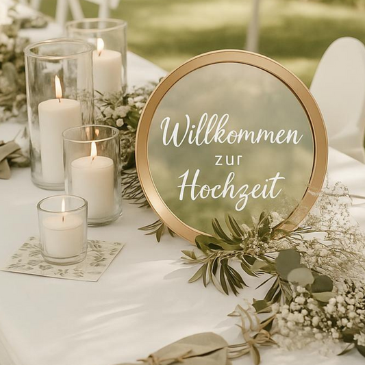 Eleganter Spiegel-Sitzplan mit roséfarbenem Rahmen
