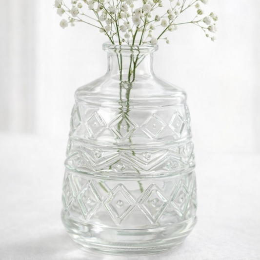 Glas Flaschen Väschen Grafikmuster in Klar, 15 cm